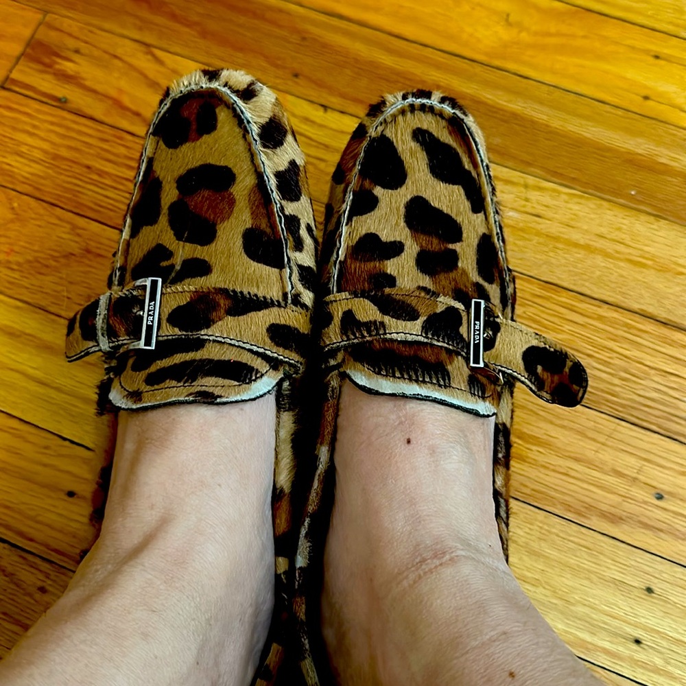 Prada leopard print loafers